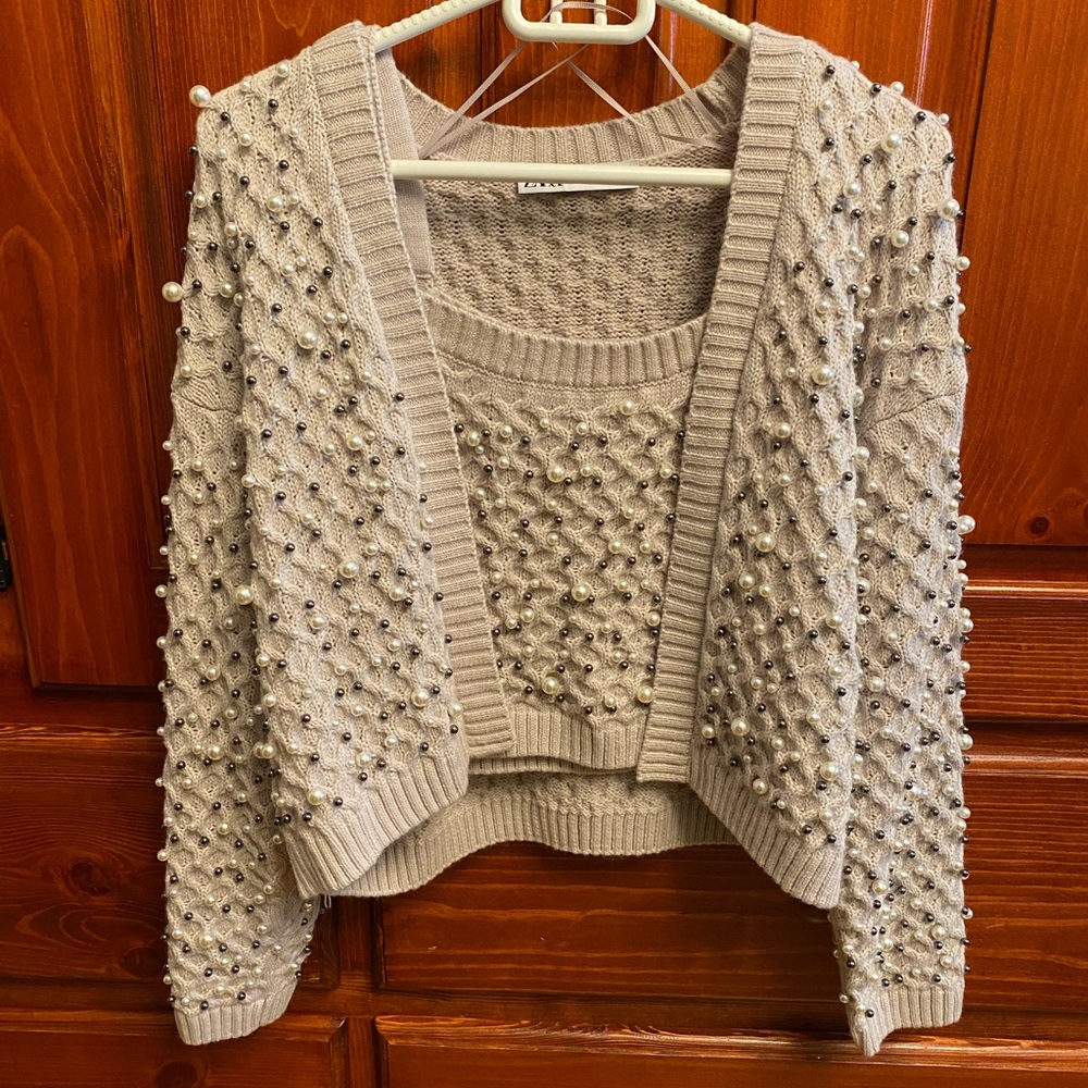 Zara pearl cardigan & matching pearl top